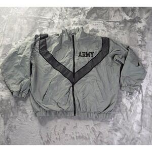 Army Jacket Mens XL Gray Black Full Zip Synthetic Woven Front Pockets